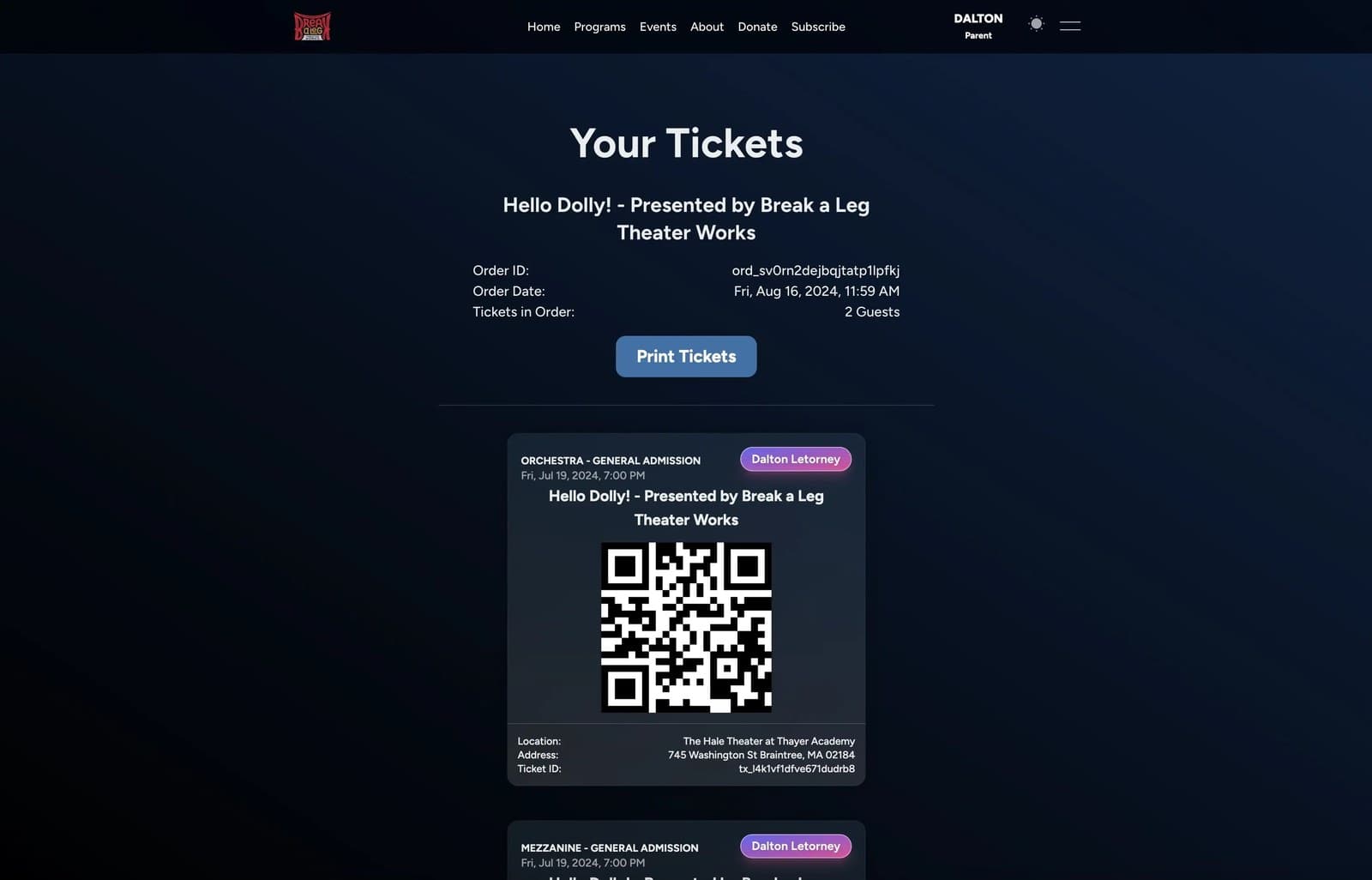Box-office tickets issued by the same checkout that handles tuition
